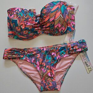 NWT Sundazed Floral Print Bikini Set 2 Pieces, Top Push Up 34D, Bottom XS